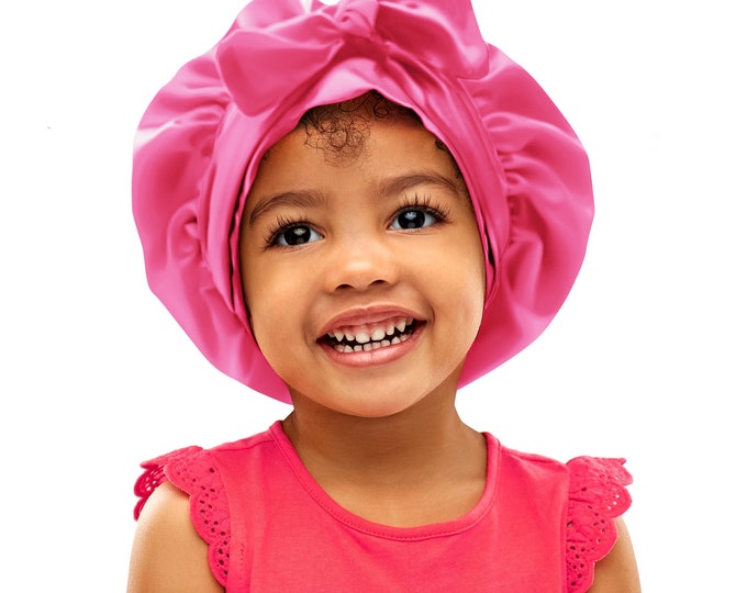 Kids Single Colour Satin Non Slip Safety Tie®  Scarf Bonnet Adjust Tie Edge Control Free Inspirational Sticker Pouch Machine Wash
