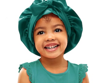 Kids Single Colour Satin Non Slip Safety Tie®  Scarf Bonnet Adjust Tie Edge Control Free Inspirational Sticker Pouch Machine Wash UK Made