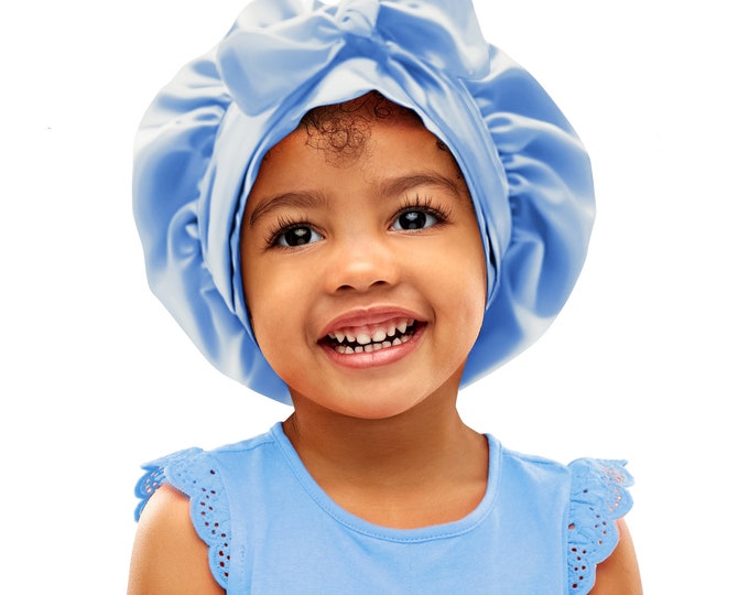 Kids Single Colour Satin Non Slip Safety Tie®  Scarf Bonnet Adjust Tie Edge Control Free Inspirational Sticker Pouch Machine Wash