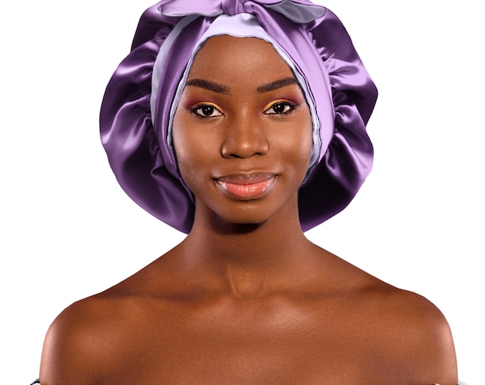 Luxury Reversible Satin Bonnet Non-Slip Tie® Adjustable Sleep Cap for Locs Braids Extensions & Natural, Edge Protection Washable Made in UK