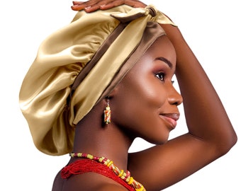 Reversible Double Satin Bonnet Non-Slip Tie® Adjustable Sleep Cap for Locs Braids Extensions & Natural, Edge Protection Washable Made in UK
