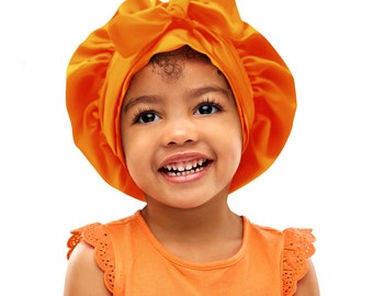 Kids Single Colour Satin Non Slip Safety Tie®  Scarf Bonnet Adjust Tie Edge Control Free Inspirational Sticker Pouch Machine Wash