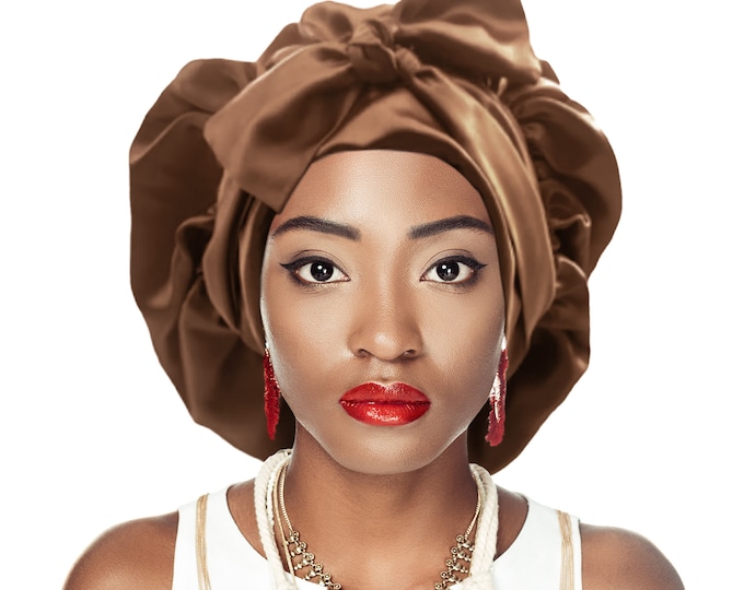 Silky 2 Layers Satin Non Slip®Tie Truffles Night Sleep Scarf Hair Bonnet Adjust Edge Control Extensions Natural Free Pouch Washable UK Made