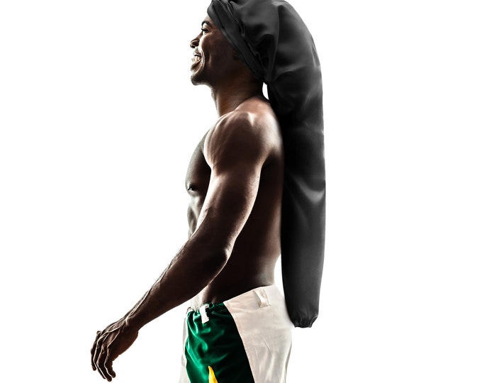 Mens Silky Satin Soft Customised Extra Long Night Sleep Hair Bonnet Scarf Adjust Non Slip Tie® Edge Control Open End Free Pouch Machine Wash