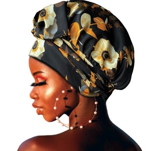 Floral Print Satin Bonnet: Reversible, Non-Slip Sleep Scarf, UK Made