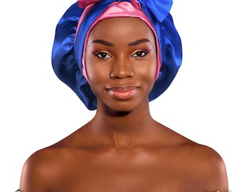 Reversible Satin Bonnet Non-Slip Tie® Adjustable Sleep Cap Locs Braids Extensions Natural, Edge Protection Washable  Black Owned Made in UK