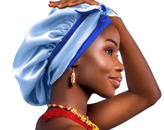 Luxury Reversible Satin Bonnet Non-Slip Tie® Adjustable Sleep Cap for Locs Braids Extensions & Natural, Edge Protection Washable Made in UK