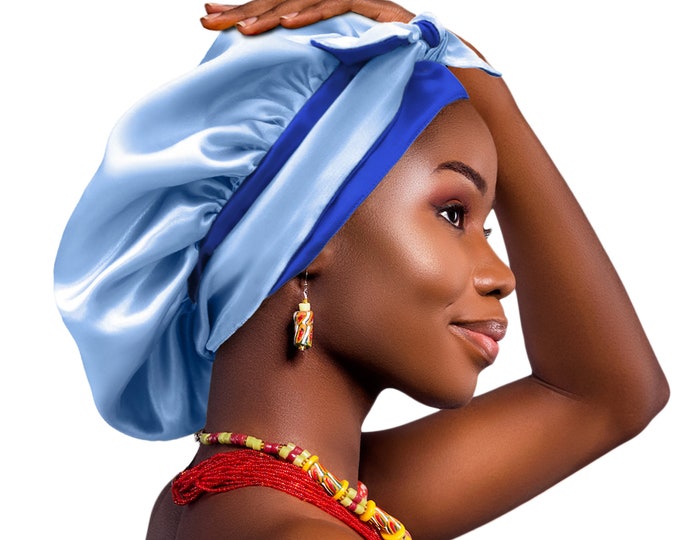Luxury Reversible Satin Bonnet Non-Slip Tie® Adjustable Sleep Cap for Locs Braids Extensions & Natural, Edge Protection Washable Made in UK
