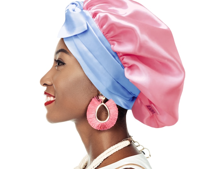 Woven Stretch Double Lined Satin Non Slip Ties Secret Loop® Sleep Bonnet Edge Protect Silky Relaxed Low Cropped Hair Free Pouch Washable UK