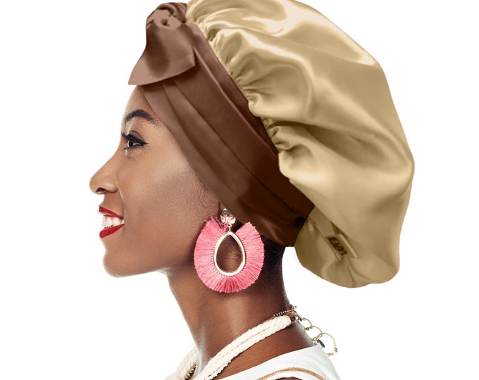 Woven Stretch Double Lined Satin Non Slip Ties Secret Loop® Sleep Bonnet Edge Protect Silky Relaxed Low Cropped Hair Free Pouch Washable UK