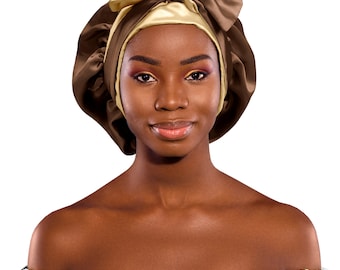 Silky Satin Non Slip® Reverse Truffles & Champs Bonnet Night Sleep Scarf Adjust Edge Protect Extension Natural Free Pouch Washable UK Made