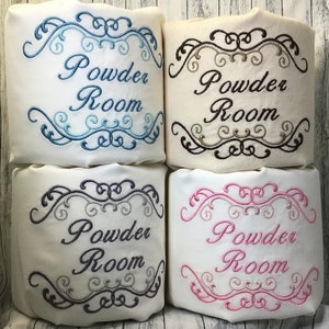 Powder Room Embroidered Decorative Toilet Paper Cover - Choice of Color Design - Bathroom Decor Accessory - Toilet Paper Roll