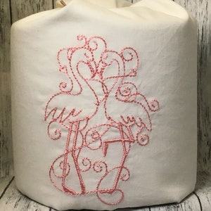Pink Flamingos Embroidered Decorative Toilet Paper Cover - Bathroom Decor Accessory - Toilet Paper Roll Wrap