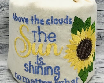 Sun and Sunflower Embroidered Decorative Toilet Paper Cover - Multi color Embroidery on Muslin -Bathroom Decor Accessory -Toilet Paper Roll