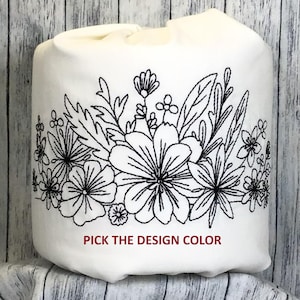 Floral Flower Garden Embroidered Decorative Toilet Paper Cover - White Cotton - Bathroom Decor Accessory - Toilet Paper Roll