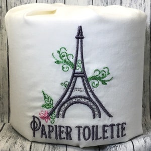 Papier Toilette Paris Eiffel Tower Embroidered Decorative Toilet Paper Cover - Multi Color on White - Toilet Paper Bathroom Decor Accessory
