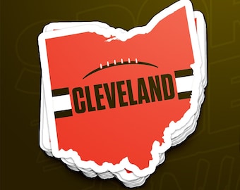 Cleveland Football Ohio Outline Sticker (Orange Design)