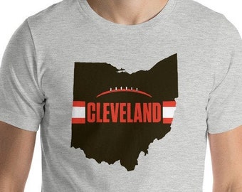 Cleveland Football Ohio Outline Short-Sleeve Unisex T-Shirt (Brown Design)