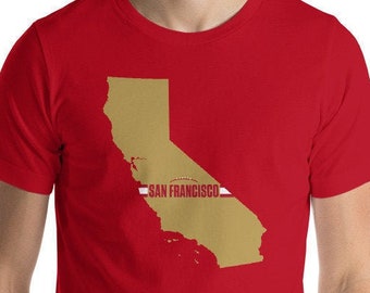 San Francisco Football California Outline Short-Sleeve Unisex T-Shirt (Gold Design)