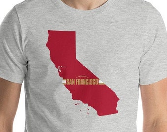 San Francisco Football California Outline Short-Sleeve Unisex T-Shirt (Red Design)