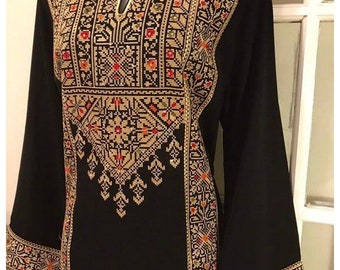 Readymade Winter linen dress pakistani salwar suit black Ajrak