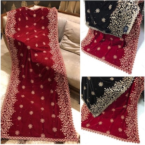Shawl velvet embroidered Shawl dopatta wrap scarf stole cape