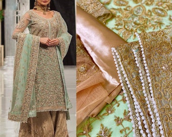 Pakistani Occassion wear dress salwar kameez unstitched wedding wear green