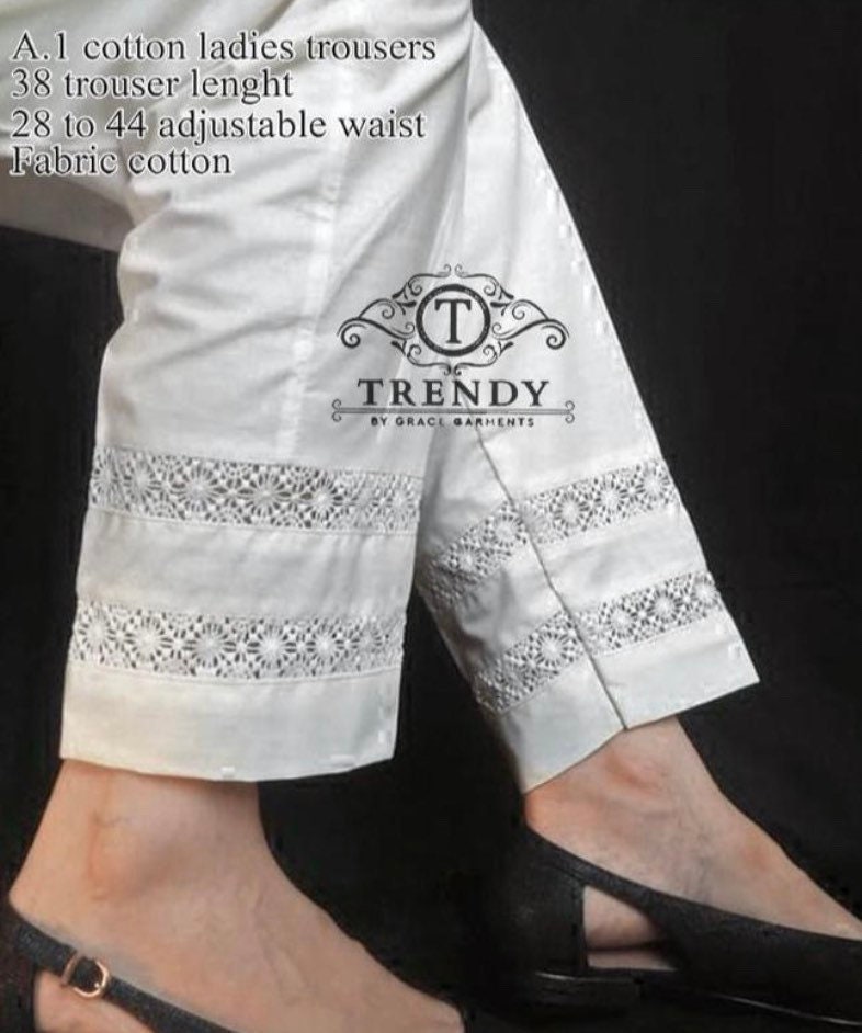 White Raw Silk Trouser/Pants with Embroidery, Made in Pakistan, FREE  shipping | eBay