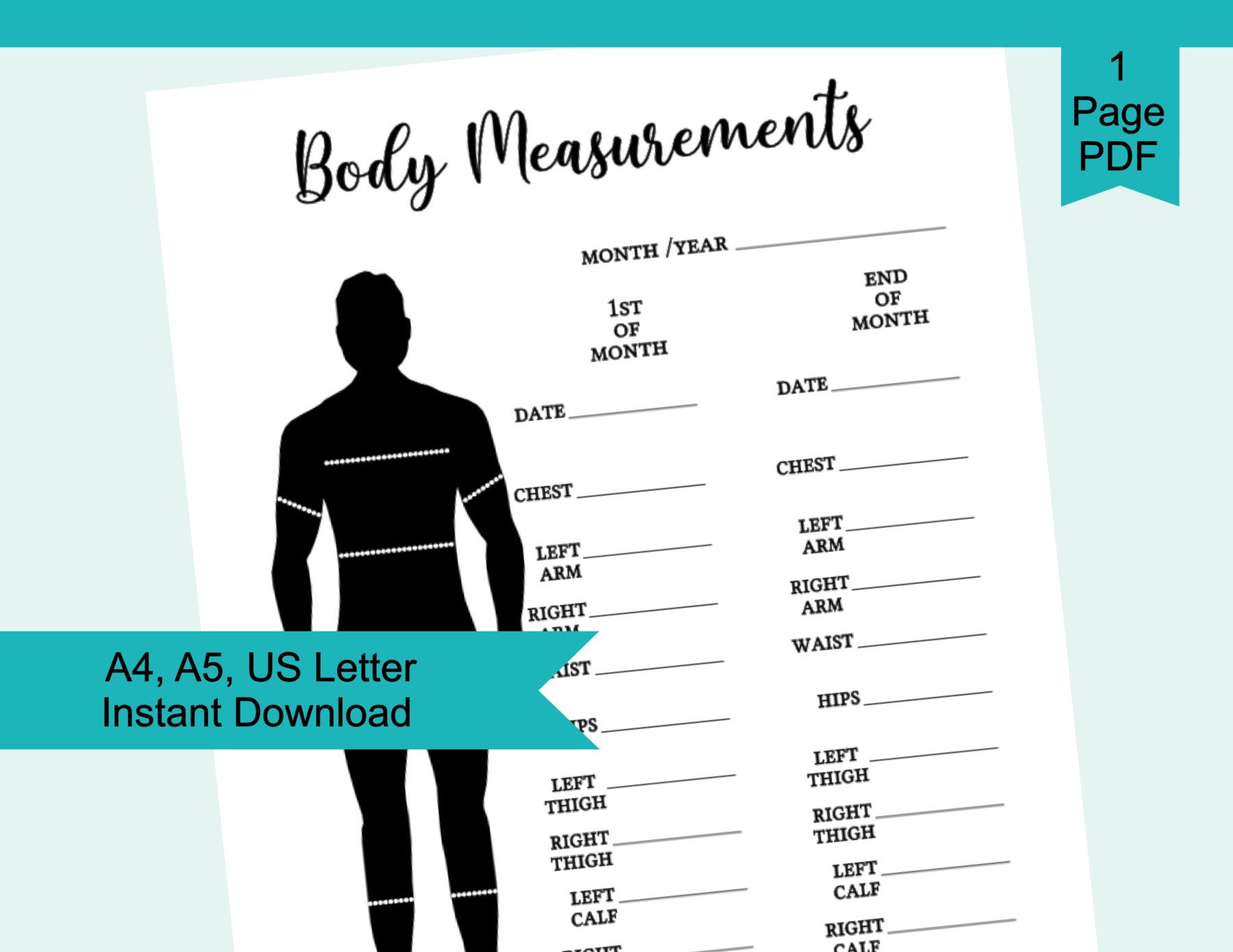 Printable Male Body Measurements Tracker