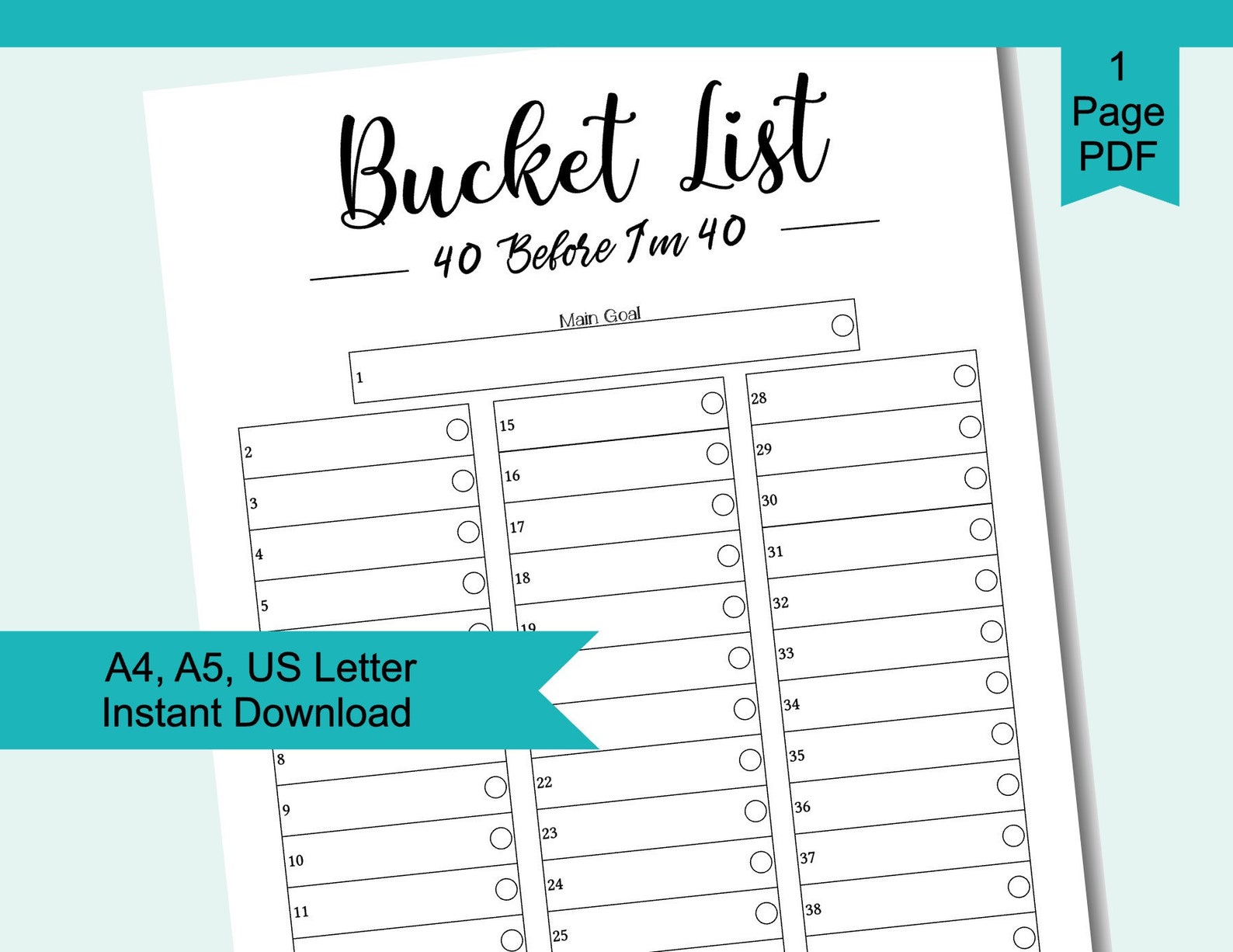 40th Birthday Bucket List 40 Before Your 40 Printable Etsy