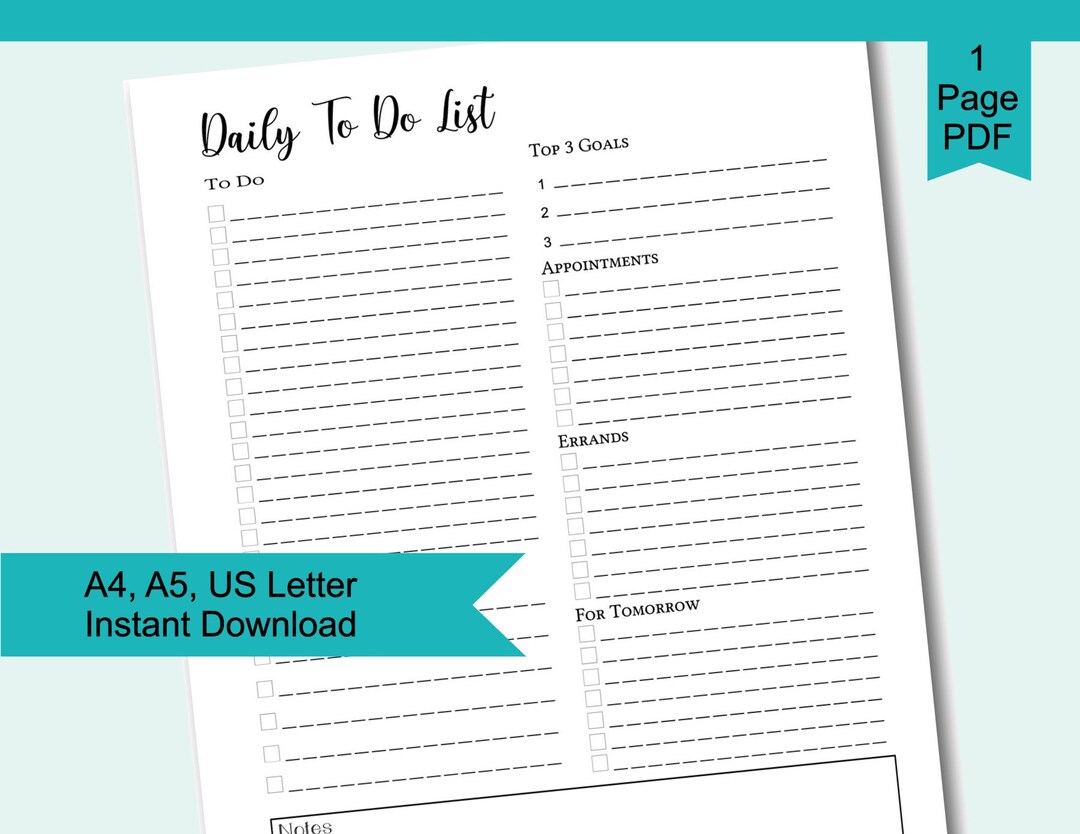 Daily to Do List Printable PDF Daily Planner Printable Daily - Etsy