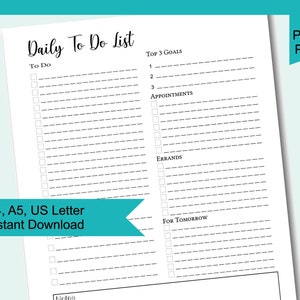 Daily to Do List Printable PDF Daily Planner Printable Daily | Etsy