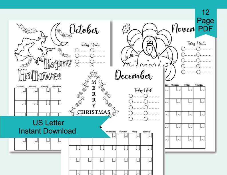 Monthly Mood Tracker Calendar Monthly Mood Tracker Printable Etsy