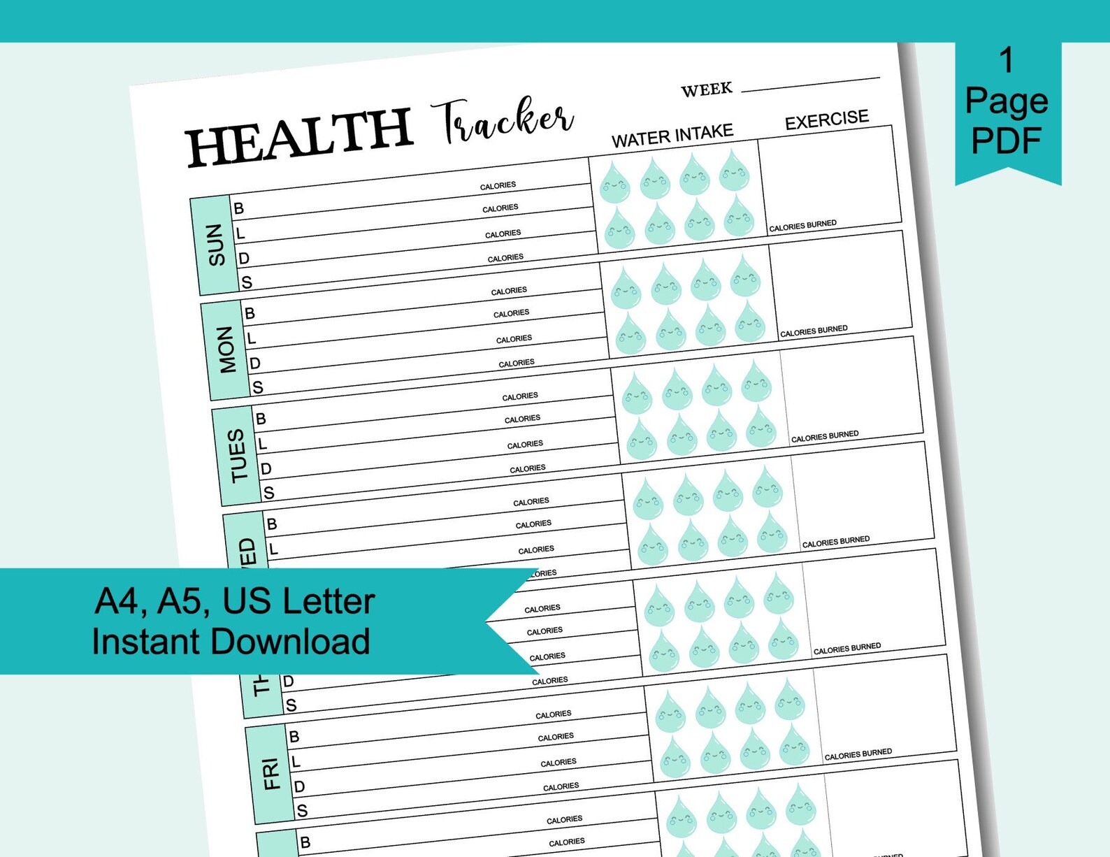 Health Tracker Printable Health Planner Fitness Journal | Etsy