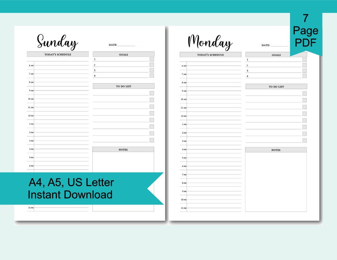 Half Hour Daily Schedule Printable Day on 1 Page Time - Etsy