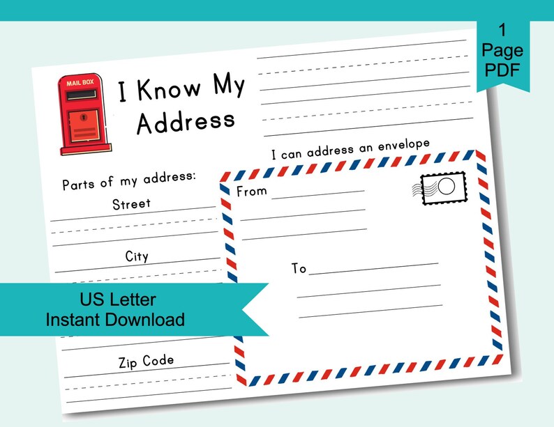 Learn My Address Worksheet Addressing Envelope Activity For | Etsy