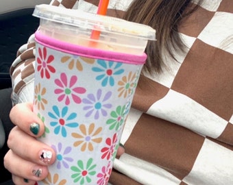 Floral Iced Coffee Sleeve KGandThat, Coffee Sleeve, Cute Cup Sleeve