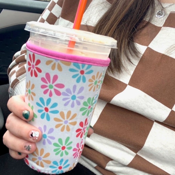 Floral Iced Coffee Sleeve KGandThat, Coffee Sleeve, Cute Cup Sleeve