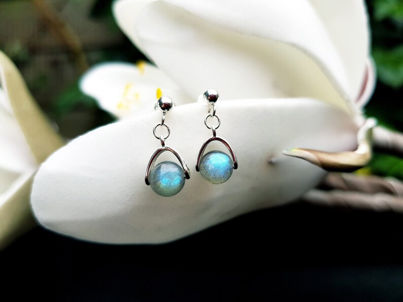 aura protector earrings Blue flash Labradorite 925 silver drop stud earrings