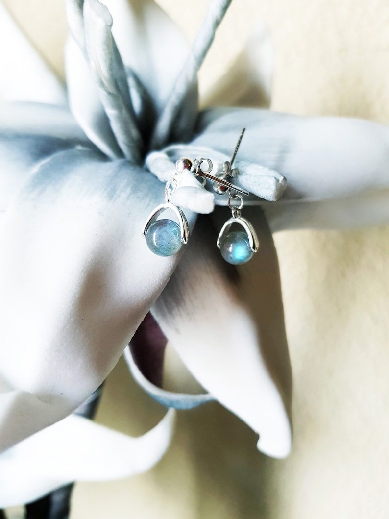 aura protector earrings Blue flash Labradorite 925 silver drop stud earrings