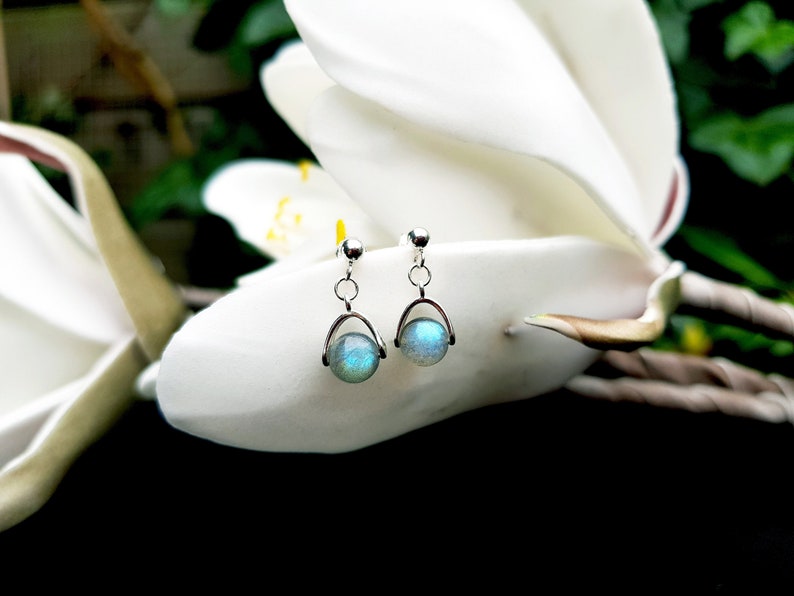 aura protector earrings Blue flash Labradorite 925 silver drop stud earrings