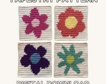 Flower Power - Retro Flower Crochet Tapestry Pattern Bundle - Digital Download