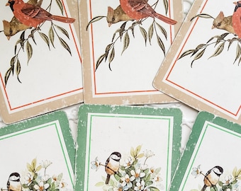 6 Vintage Pretty Bird Playing Cards - Ephemera - Junk Journal Supply - Vintage Playing Cards - Birds