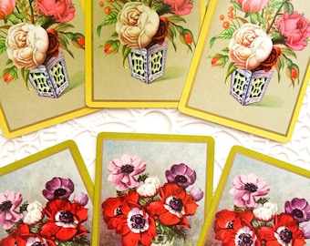 6 lindas cartas de baralho florais vintage - Game Ephemera - papel vintage - Junk Journal Supply - cartas de baralho vintage
