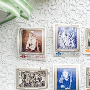 6 Vintage Works of Art Canceled Stamps - Romania Stamps - Canceled Stamps - Junk Journal Supply - Journaling Supplies