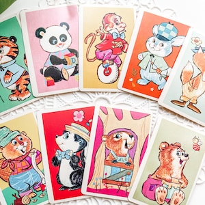 11 Vintage Whitman Animal Rummy Playing Cards - Game Ephemera - Vintage Paper - Junk Journal Supply - Vintage Playing Cards - Kitschy Cute