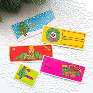 5 étiquettes de Noël vintage à gratter « n » Sniff - Noël éphémères - étiquettes de Noël - Noël des années 1980 - vacances - étiquettes cadeaux
