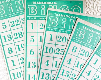 5 Cartones de BINGO Transogram Vintage - Efímera de juegos vintage - Papel vintage - Artículos para diario vintage - Cartones de BINGO vintage