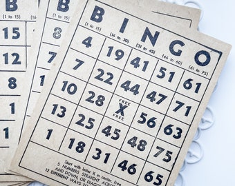 Set of 6 Vintage BINGO Cards - Ephemera - Vintage Paper - Vintage Journal - BINGO - Vintage Ephemera