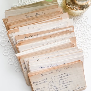 15 tarjetas de recetas antiguas escritas a mano - Efímeras - Diario basura - Scrapbooking - Suministros para diario basura - Tarjetas de recetas